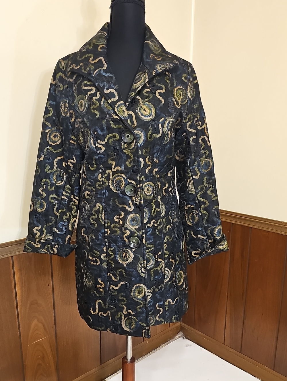 600 West Floral Sequin Wool Blend Coat Jacket Size M